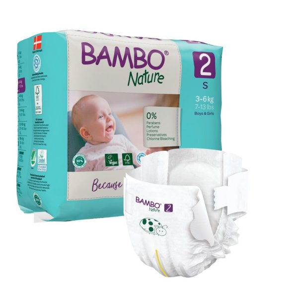 Brneble, tapeble, miljmrket, Bambo Nature, 2, 3-6 kg 180 stk