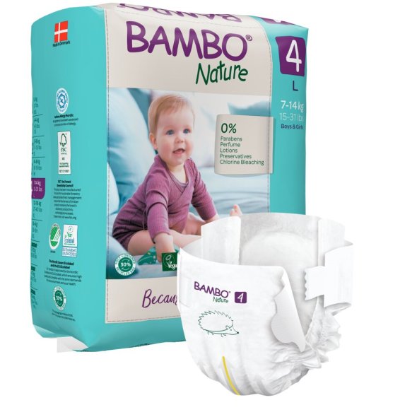 Brneble, tapeble, miljmrket, Bambo Nature, 4, 7-14 kg, 144stk 