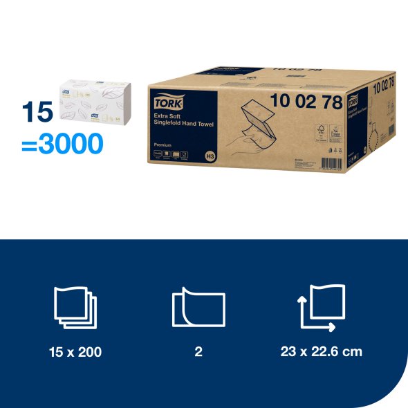 Tork H3 H�ndkl�deark 2-lags, Multi Fold, 3000 ark