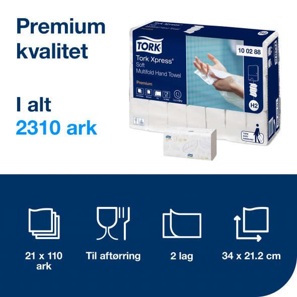 Tork 100288 Premium soft, 4-fold H2 Xpress, 2310 stk
