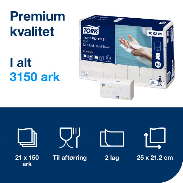 Tork Premium soft, 3-fold H2 Xpress, 3150 stk