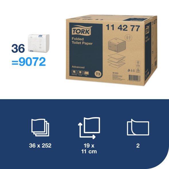 Tork Toiletpapir ark Advanced 2lags T3, 9072 ark/kolli