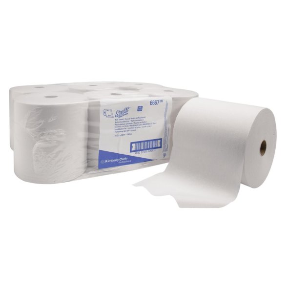 Hndklderulle, Kimberly-Clark Scott, 1-lags, 304m x 20cm, 20cm, hvid, blandingsfibre, airflex 6STK