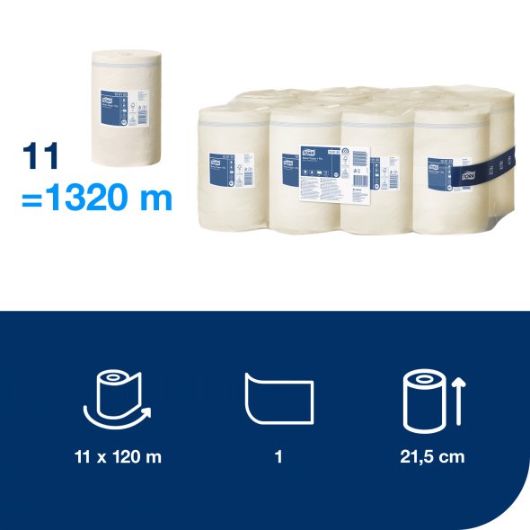 Tork Aft�rringspapir Basic Hvid, M1, 1 lag, 11ruller  