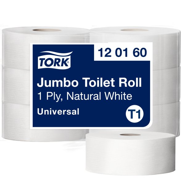 Tork T1 Jumbo toiletpapir,natur 1 lags, 2400 ark pr. rulle, 6 ruller/krt