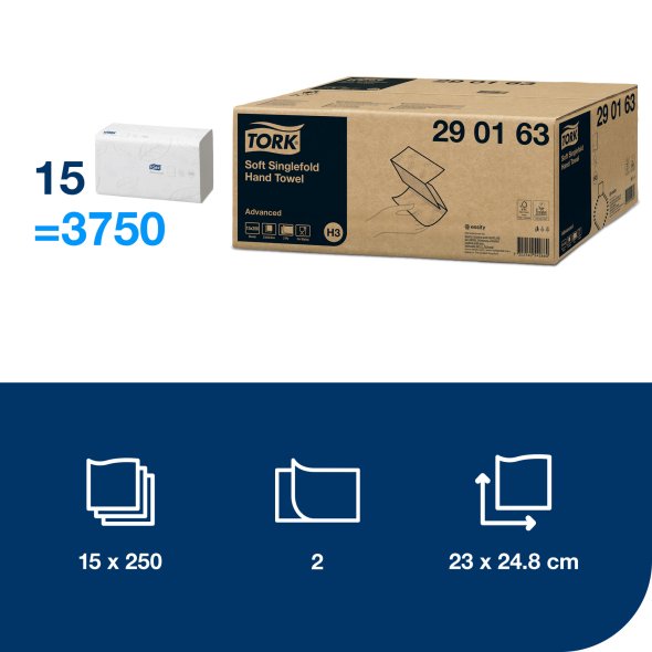 Tork H�ndkl�deark H3- 2 lags, Single-/C- Fold, 3750 ark