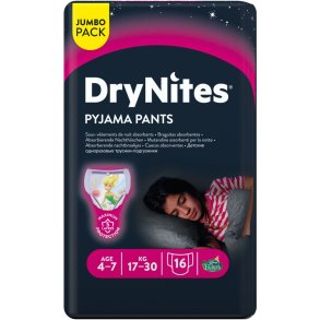 Brneble, bukseble, DryNites Pyjama Pants, lilla, 4-7 r, pige, med print 64stk/kolli