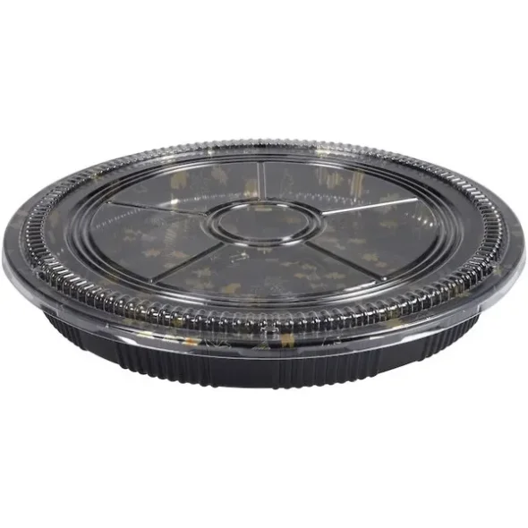 Sushibakke og lg, 65, 37,6x37,6x4,8cm, sort, PS, med klar lg, rund, m/ grn print 100stk