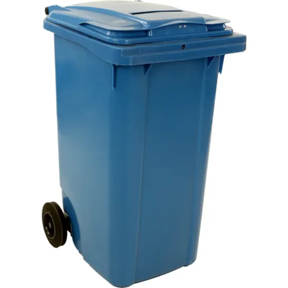 Affaldscontainer, bl, plast, 240 l, til fortrolige papirer, med ngle, UV-resistent, til tung affald og udendrs