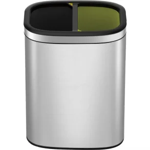Papirkurv, EKO OLI-Cube, stl mat, plast/rustfrit stl, 2-rums, 2x10 l, inderspand i plast, skkeholder, fingeraftryksfri