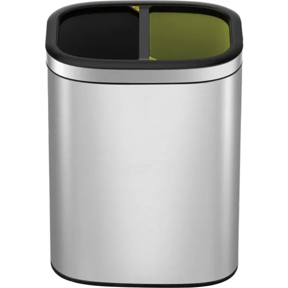 Papirkurv, EKO OLI-Cube, stl mat, plast/rustfrit stl, 2-rums, 2x10 l, inderspand i plast, skkeholder, fingeraftryksfri