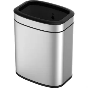 Papirkurv, EKO OLI-Cube, stl mat, plast/rustfrit stl, 20 l, med inderspand i plast og skkeholder, sikret mod fingeraftryk