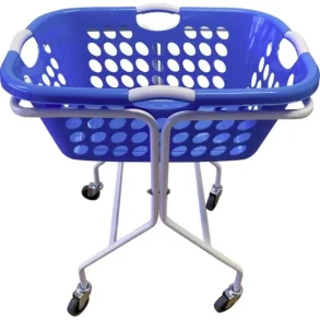 Vaskerivogn, 50 l, firkantet bl kurv med 4 greb