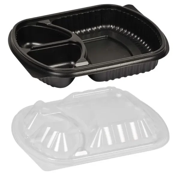 Plastbakke 23,8x20,3x3,8cm sort PP 3-rums 630/130/130m 250stk