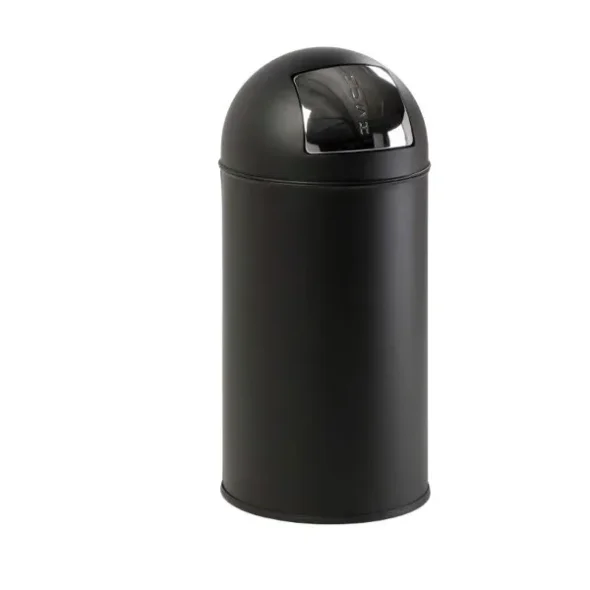 Affaldsspand, V-part, med push lg, inderspand i metal, brandsikker, Mat sort, 40 l