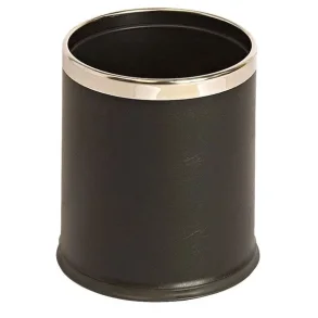Papirkurv, 10 l, sort, med lderlook og metalkant