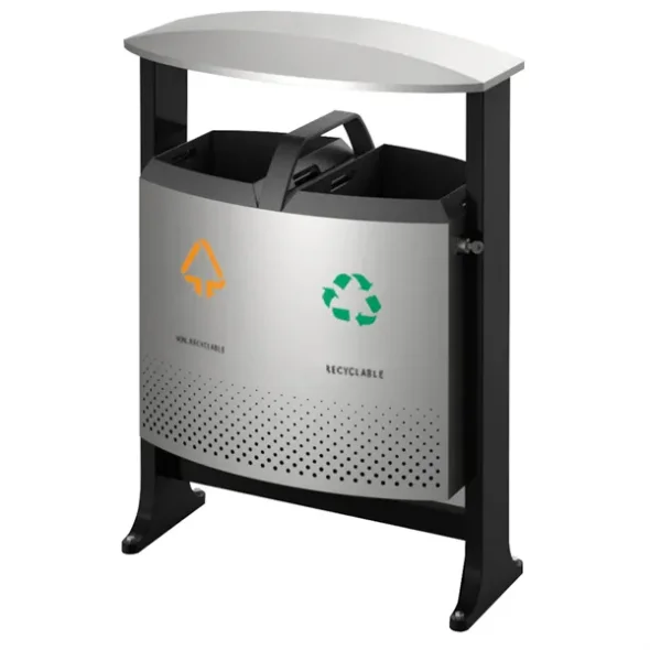 Udendrs affaldsspand, sort mat, stl, 2-rums, 2x39 l