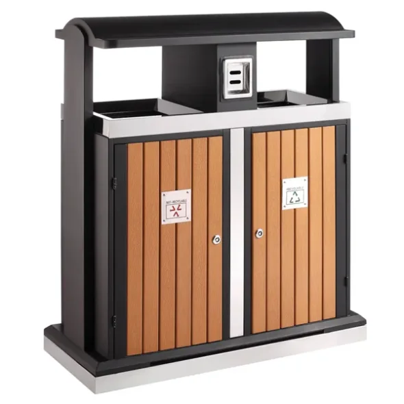 Udendrs affaldsspand, sort, stl/tr, 2-rums, 2x50 l