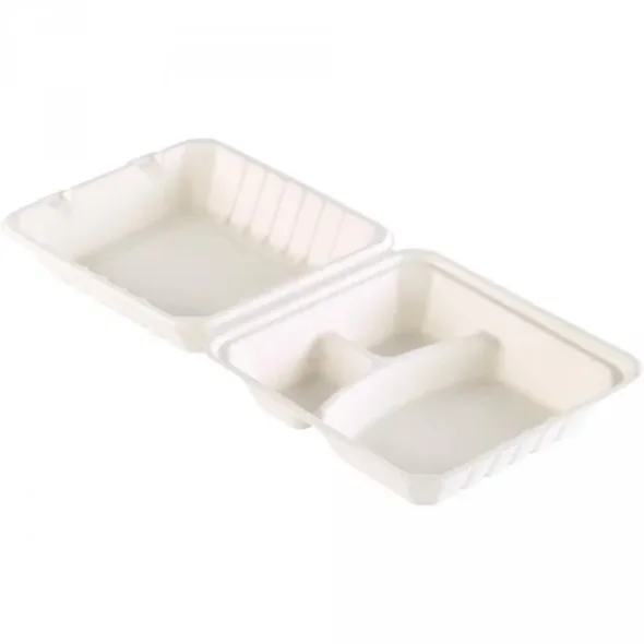 Duni BOX BAGASSE hvid, rektangulr, 3-rums, 455ml 225x201x85, 200stk