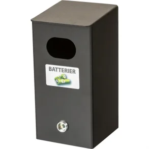 Batteriboks, sort, pulverlakeret stl, med ngle, til kildesortering