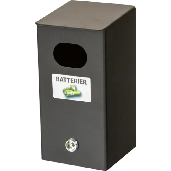 Batteriboks, sort, pulverlakeret stl, med ngle, til kildesortering