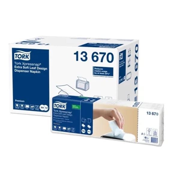 Tork Xpressnap Extra Soft Serviet med bladmnster, 2 lags, Hvid 4000ark/krt