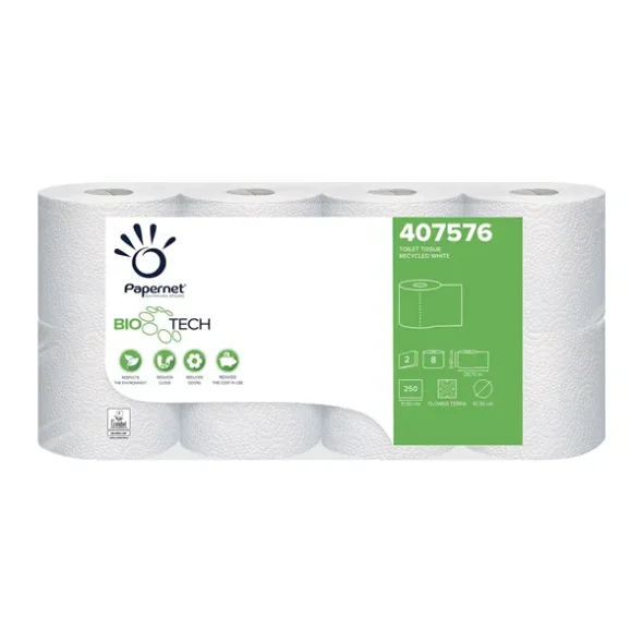Toiletpapir Bio Tech 8rl 2lags hvid 29M - 64rl 