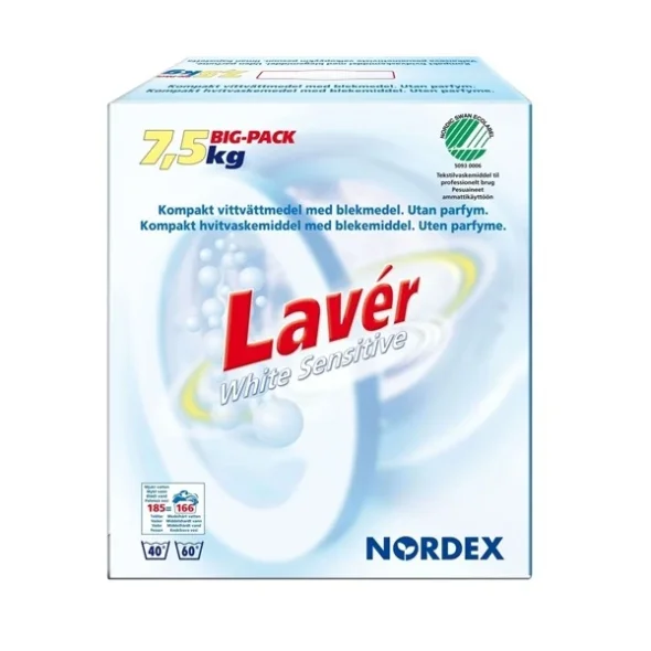 Vaskepulver Lavr White Sensitive, 7,5 kg/pk / Svanemrket