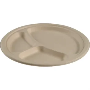Fibertallerken Gastro 26cm nature, bagasse, 3-rums 500stk