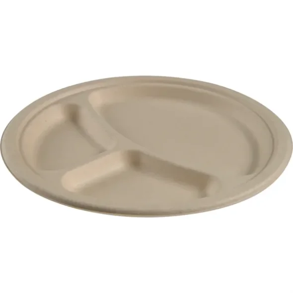 Fibertallerken Gastro 26cm nature, bagasse, 3-rums 500stk