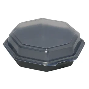 Plastbakke, 16x16x6cm, 443 ml, sort, PS, med hngslet lg, octaview, 405stk/kolli