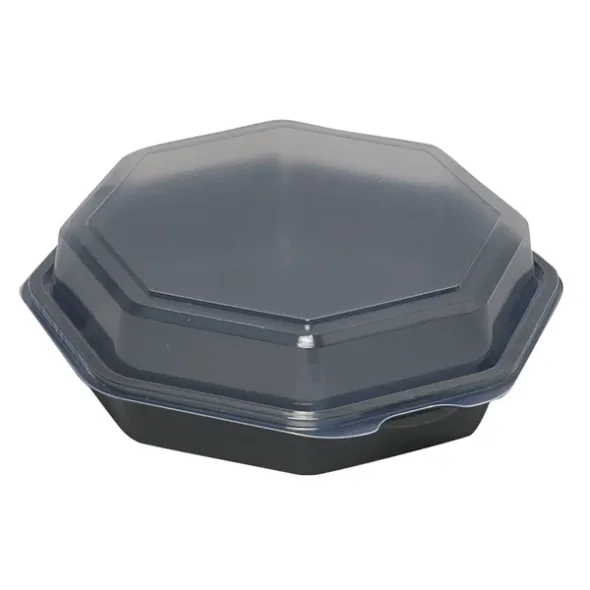 Plastbakke, 16x16x6cm, 443 ml, sort, PS, med hngslet lg, octaview, 405stk/kolli