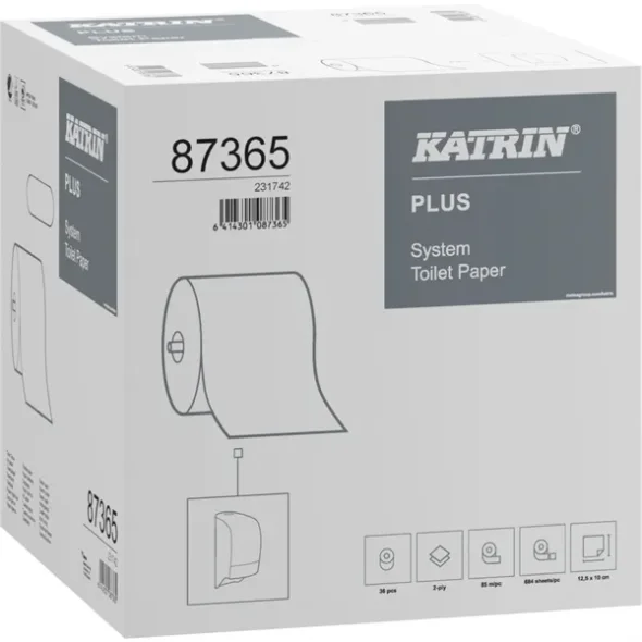 Katrin Toiletpapir Plus system, 2 lags, hvid, 36 stk/kolli