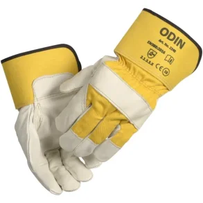 Oksehudshandske, Odin, gul/hvid Str. 9 x 1 par