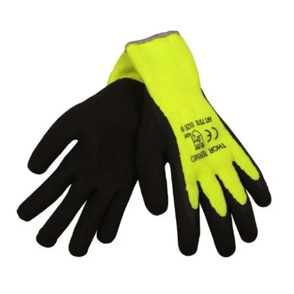 Halvdyppet latexhandske, Thor, Sort/gul, thermogrip, Str 7 x 1 par