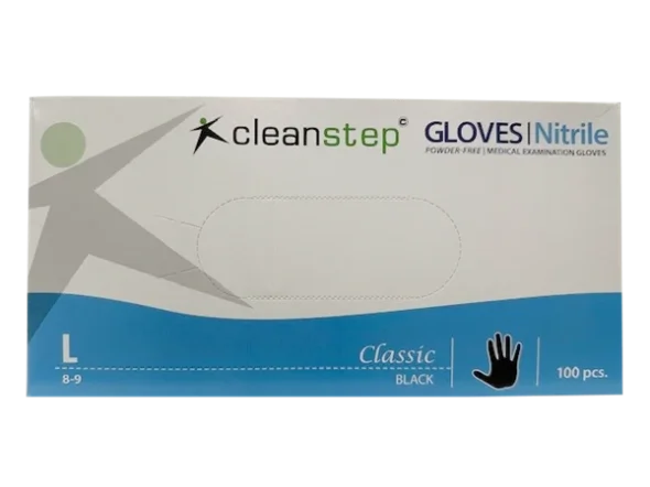 Nitrilhandsker, Cleanstep uden pudder Sort, Large 100 stk/pak