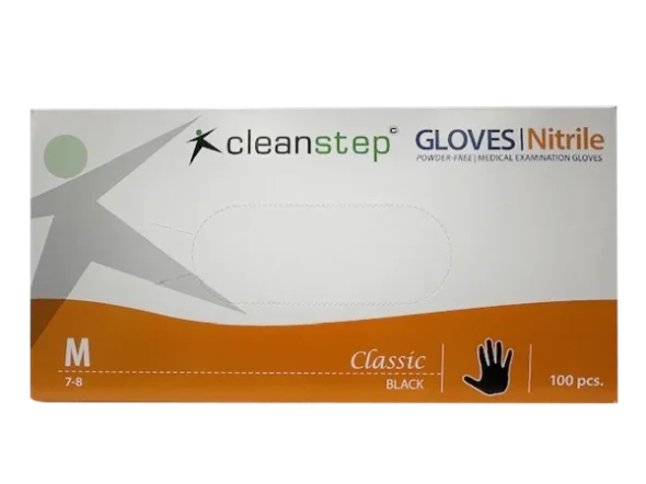 Nitrilhandsker, Cleanstep uden pudder Sort, Medium 100 stk/pak