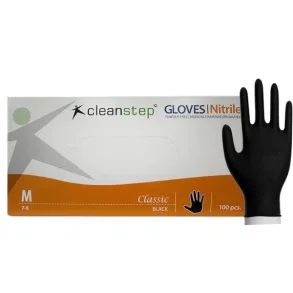 Nitrilhandsker, Cleanstep uden pudder Sort, Medium 100 stk/pak