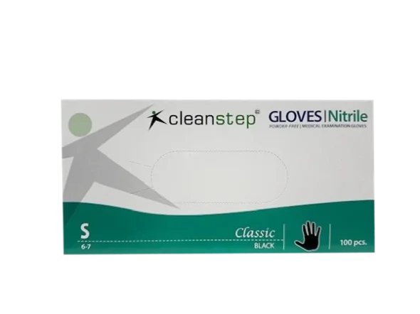 Nitrilhandsker, Cleanstep uden pudder Sort, Small 100 stk/pak