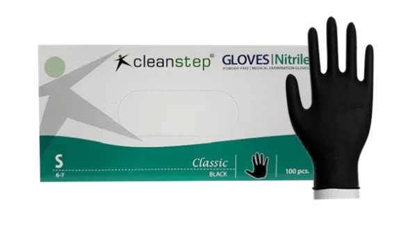Nitrilhandsker, Cleanstep uden pudder Sort, Small 100 stk/pak