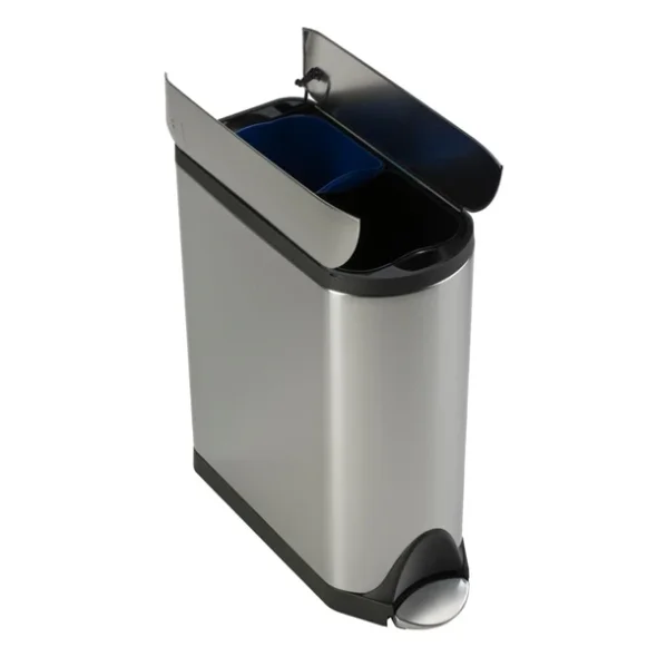 Pedalspand, Simplehuman, stl mat, rustfrit stl, 2-rums, 2x20 l, med inderspand i plast, sikret mod fingeraftryk, soft close lg, kildesortering mulig