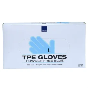 TPE Engangshandsker, L, bl, pudderfri, 200 stk. pr. pk.
