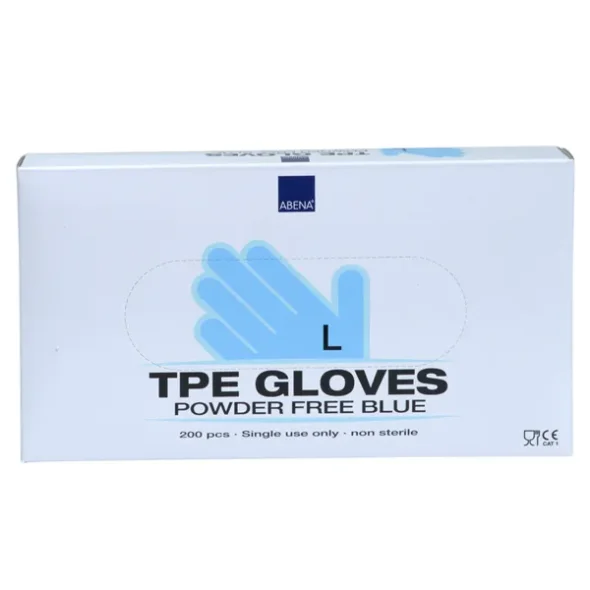 TPE Engangshandsker, L, bl, pudderfri, 200 stk. pr. pk.