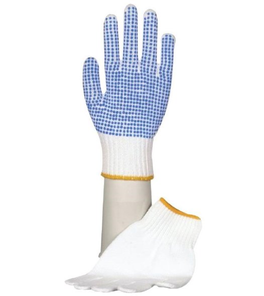 Handsker strik hvide med dubber, Str. M, 12 par