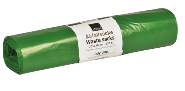 Affaldsskke Grn LDPE, 70 x 110 cm, 36 MY, 25 stk/rl 10 ruller